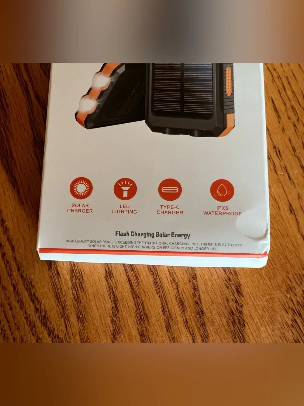 Portable Solar Power Bank with Compass - Black & Orange